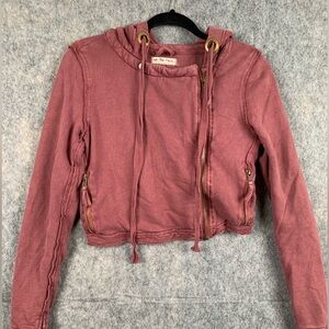 We the Free Womens Sz XS You Asked For It Moto Jacket Knit Hooded Cropped‎ Red